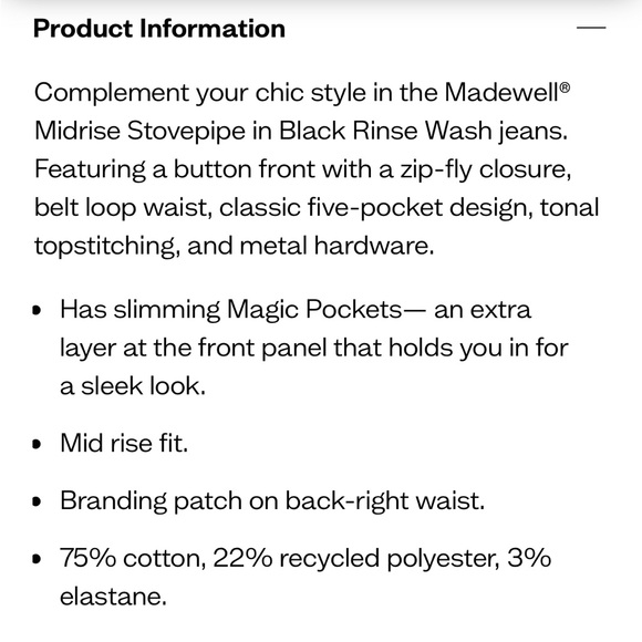 NWOT Madewell Midrise Stovepipe Jeans in Black Rinse Wash - Picture 8 of 8